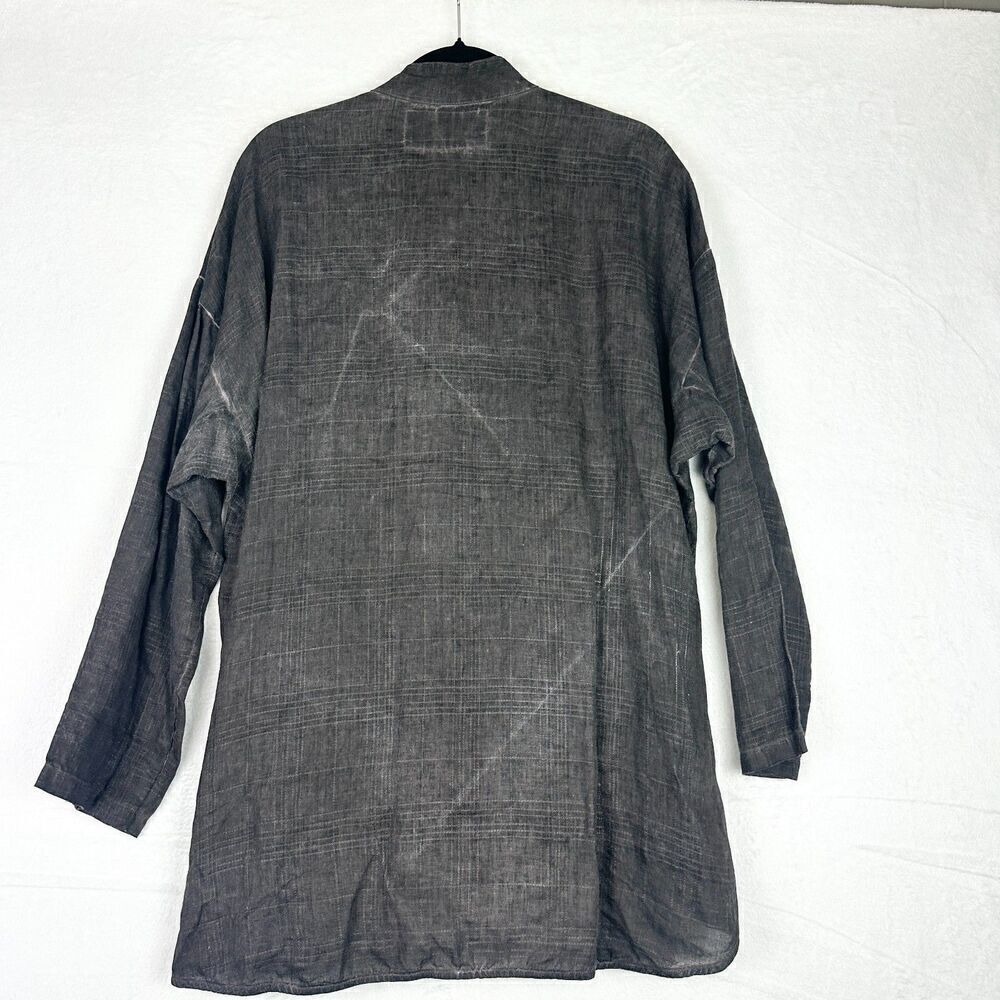 Grizas Oliato Washed Linen Jacket Size Medium Brown Lagenlook Button Front - Picture 2 of 5